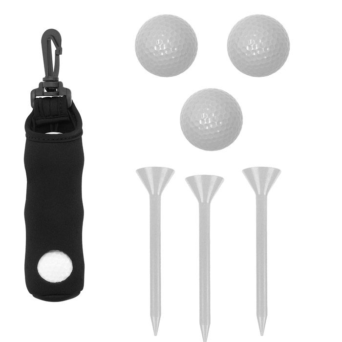 TL-004, Set de 3 pelotas de golf blancas, 3 tee´s y funda